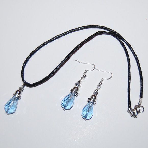 Blue Crystal Glass Necklace and Earring Set,Blue Necklace Earrings,Candy Color - Picture 2 of 2